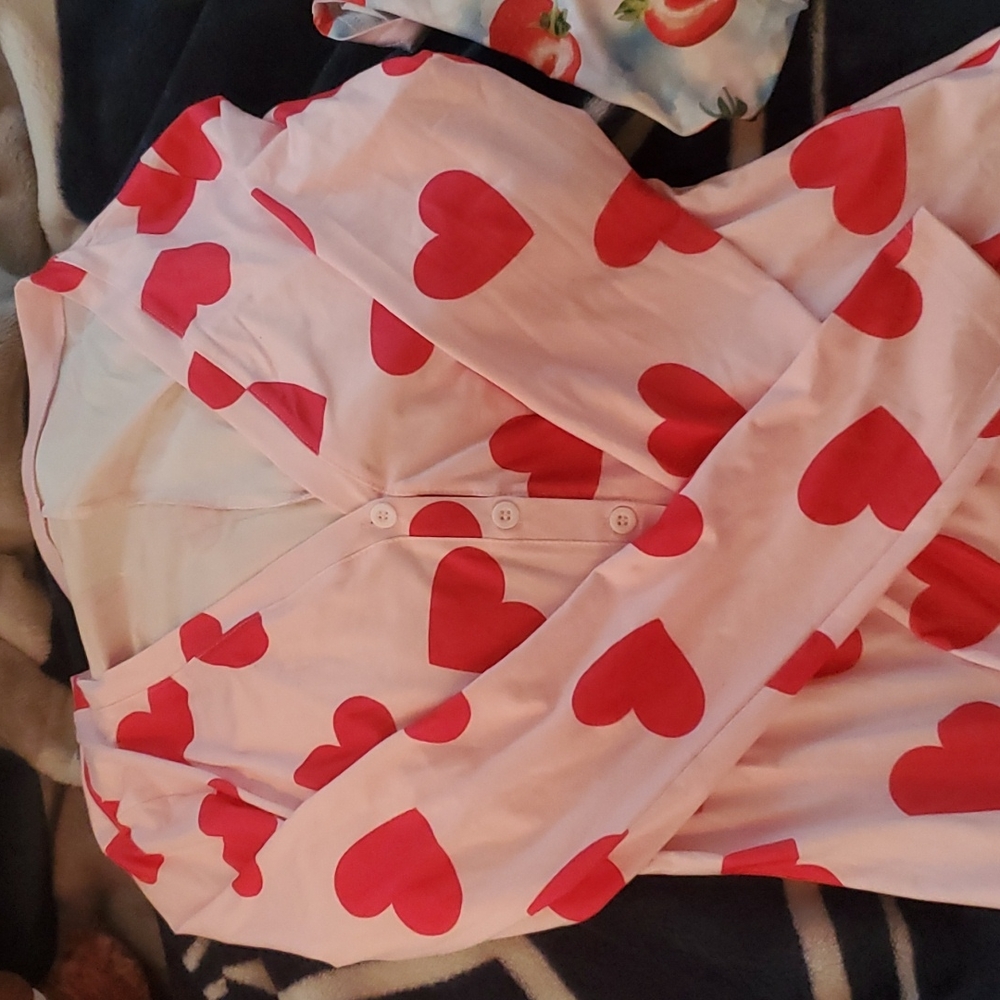 Adorable pink heart pajama one piece shorts.